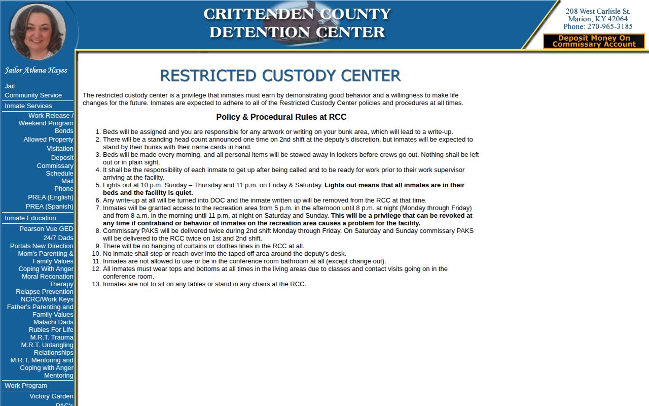 Crittenden Restricted Custody Center identity and temporary release rules