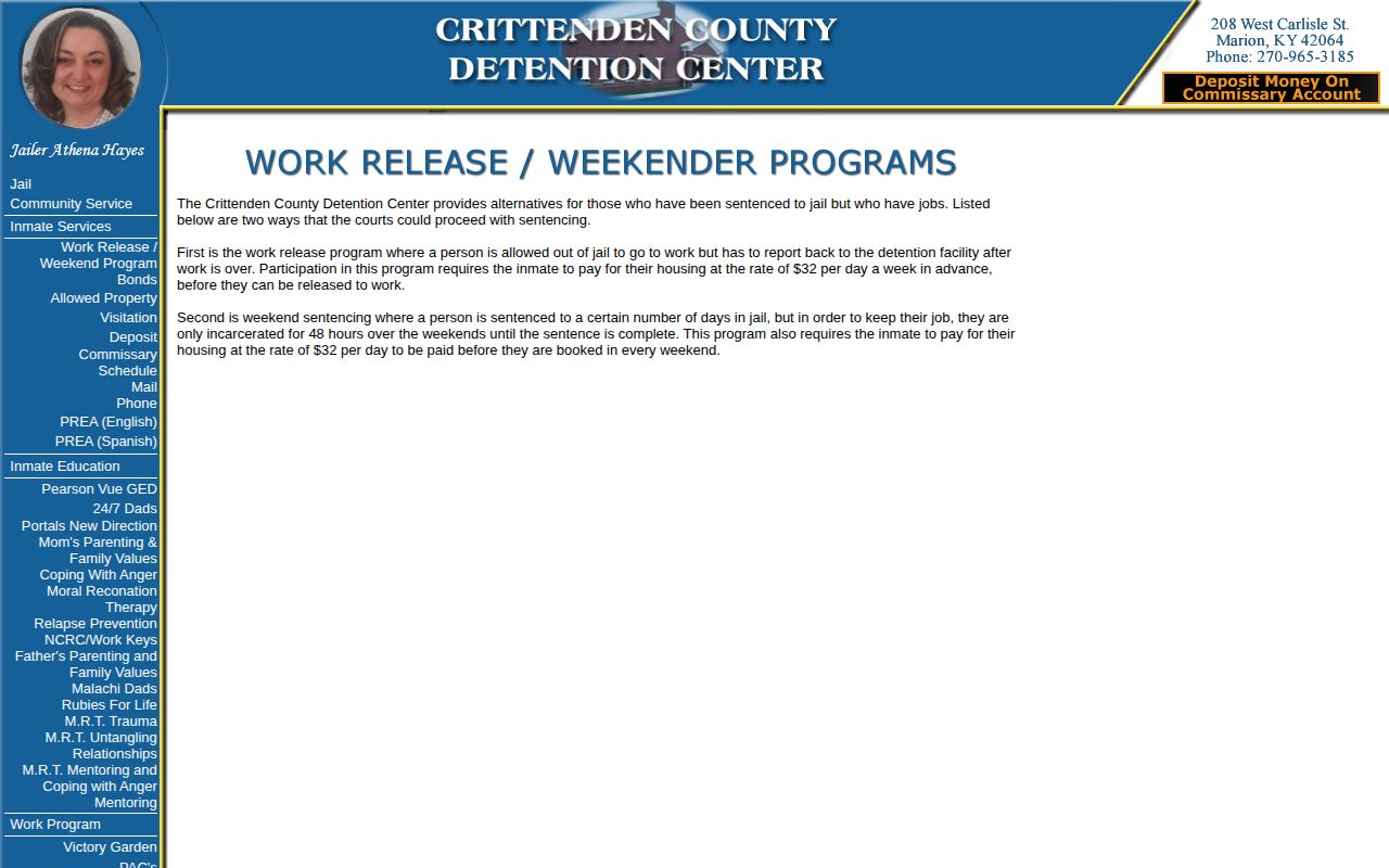 Crittenden County work release and final release distinction
