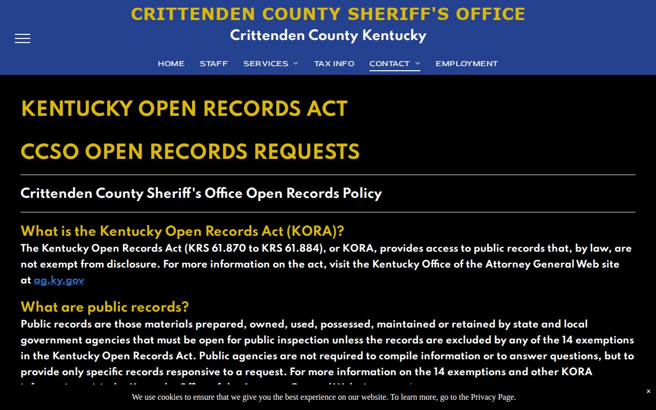 Crittenden County released inmate mugshot records request policy